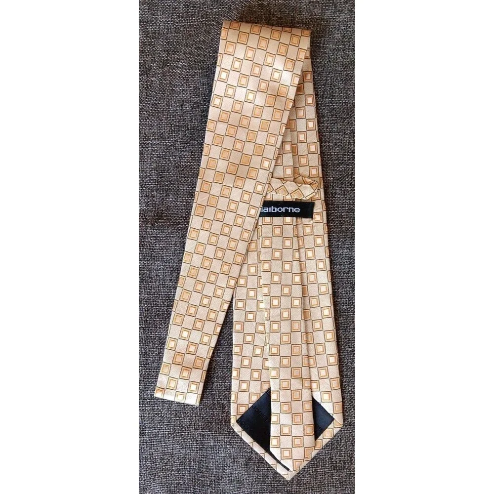 Tie 70s 80s 90s Y2K New Vintage Stock Mens Claiborne Beige Yellow 4 Wide 58 Long